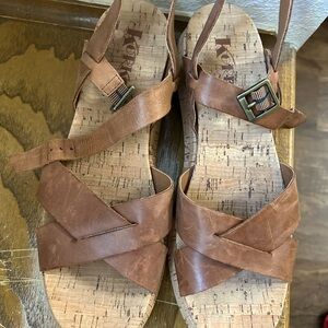 Kork-Ease Women's Brown Leather Cork Cross-Strap Sandals